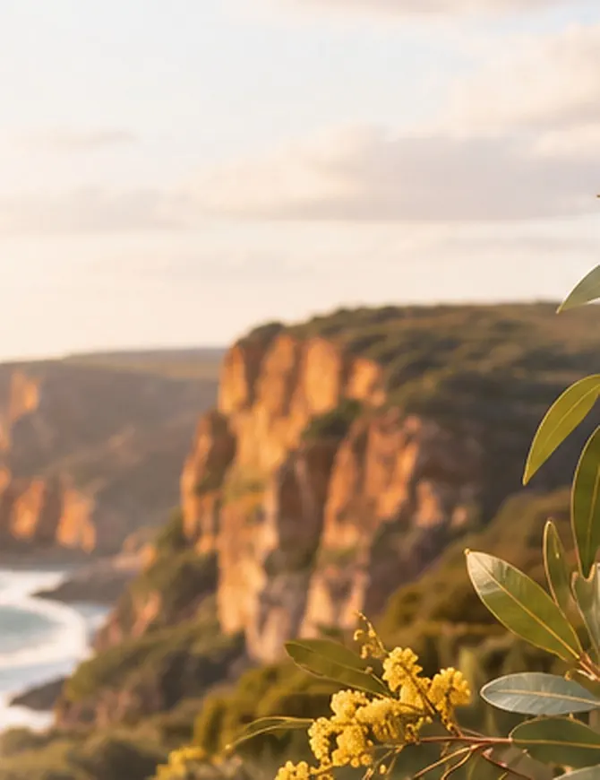Australian coastline with eucalyptus and wattle